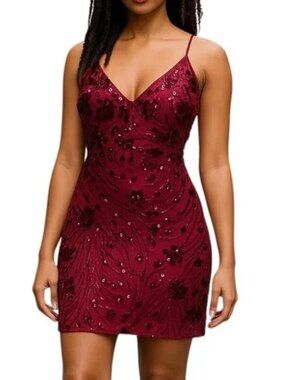 Lulus Wine Red Sequin Lace-Up Bodycon Mini Dress Lulus Size XL